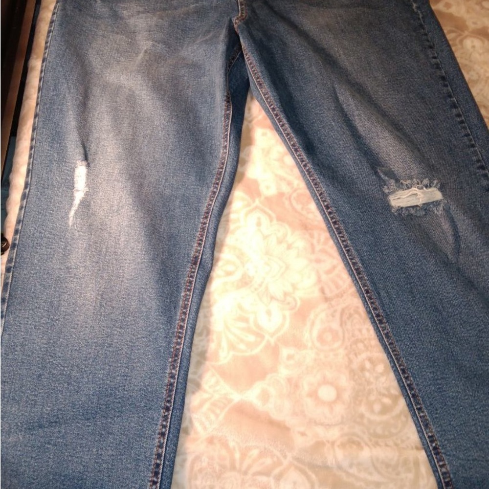 Blue Straight Leg Distressed Jeans